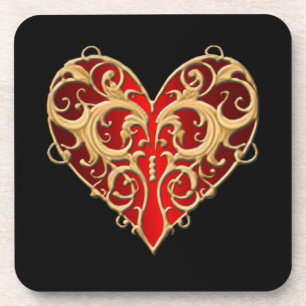 Posavasos Red Filigree Heart Coasters