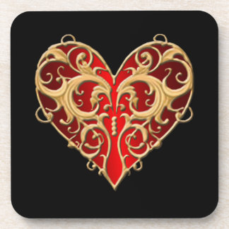 Posavasos Red Filigree Heart Coasters