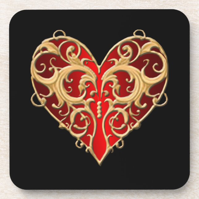 Posavasos Red Filigree Heart Coasters (Frente)