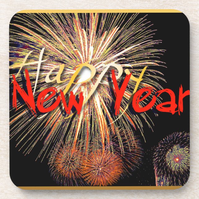 Posavasos Red Fireworks Feliz Año Nuevo 2019 (Frente)