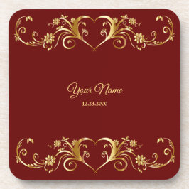 Posavasos Red Golden Geometric Elegant Wedding Party