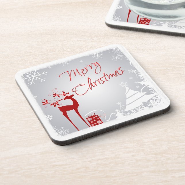 Posavasos Red, Gray Merry Christmas Coaster Set (6) (Lado Izquierdo)