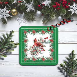 Posavasos Red Mockingbird Poinsettia Borders Green