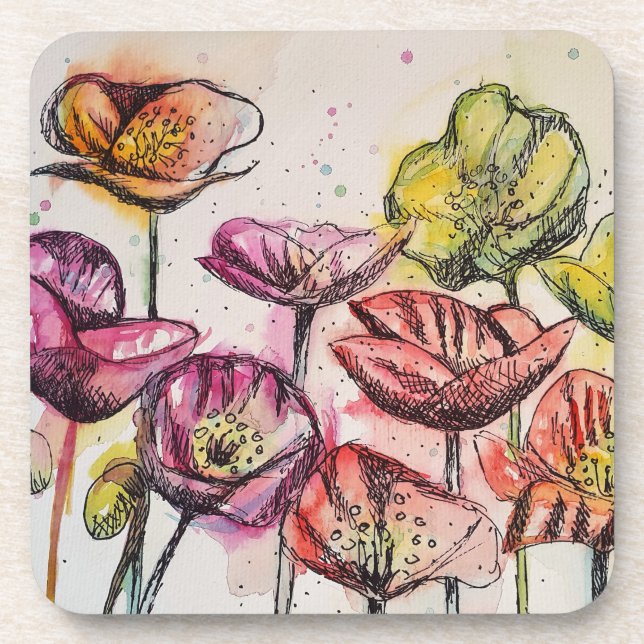 Posavasos Red Pink Purple Poppy Flowers Poppies Floral (Frente)