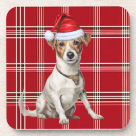 Posavasos Red Plaid y Jack Russell Terrier Dog Navidades