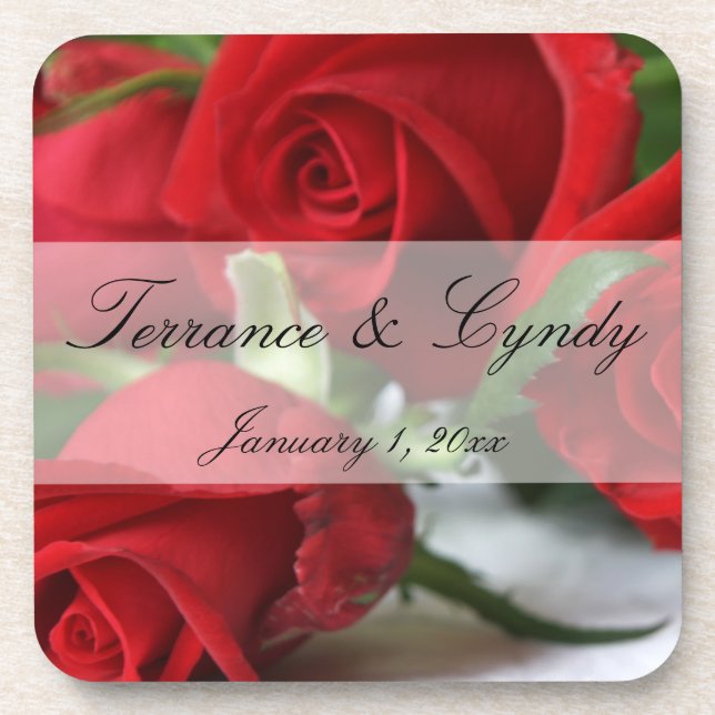 Posavasos Red Rose Bouquet Personal Set de Astras de Cork (Frente)