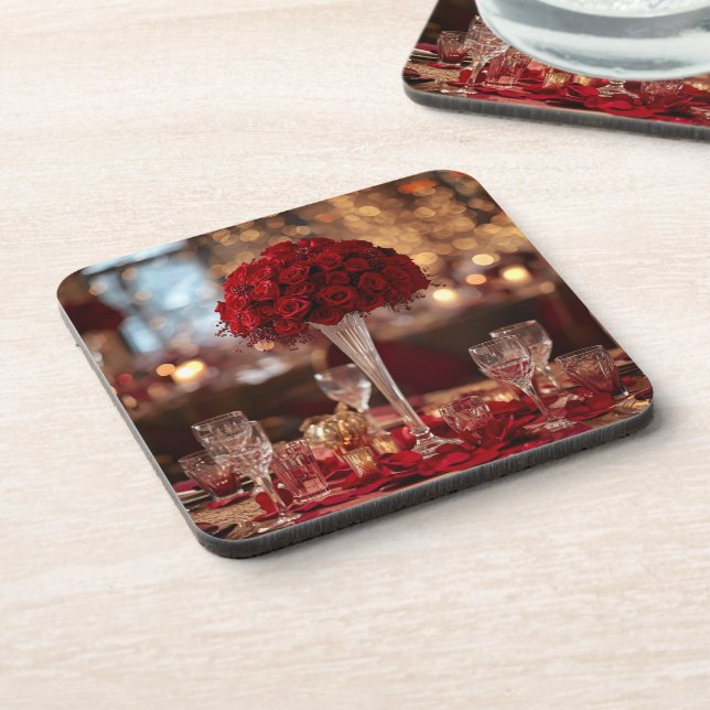Posavasos Red Rose Valentine Romantic Aesthetic Coaster Set (Lado Izquierdo)