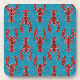 Posavasos Red tribal de langostas sobre azul náutico