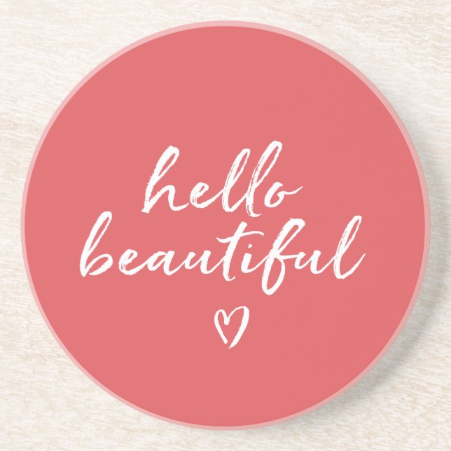 Posavasos Red White Hello Beautiful Inspirational Heart (Frente)