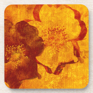 Posavasos Red yellow flower grunge digital graphic art