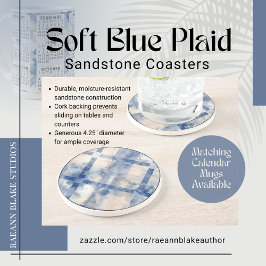 Posavasos Redondo de Arenisca a Cuadros Azul Suave