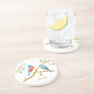 Posavasos Redondo de Arenisca Blanca con Pájaros A