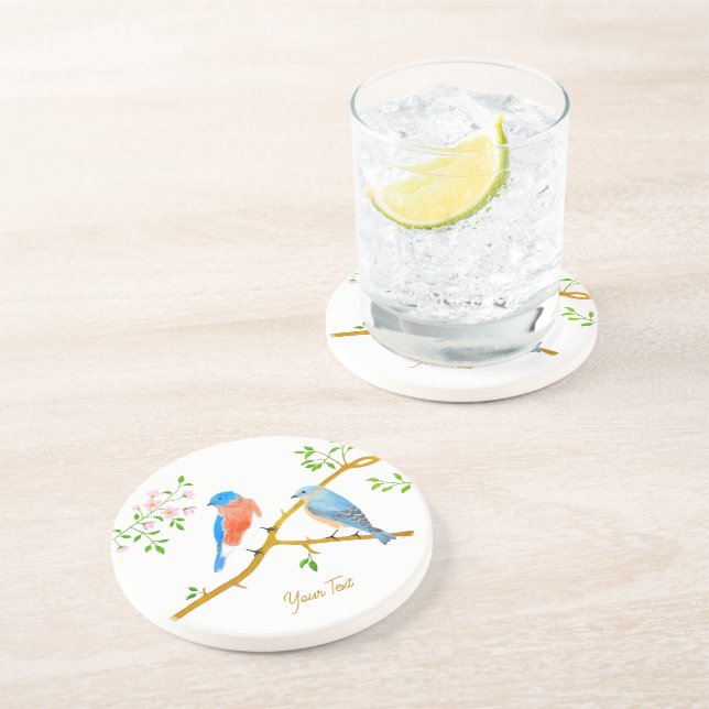 Posavasos Redondo de Arenisca Blanca con Pájaros A (Lado)