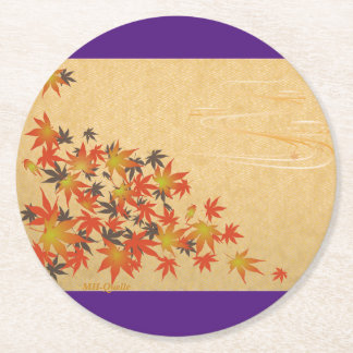 POSAVASOS REDONDO DE PAPEL 紅葉と流水紋(紗綾型地紋)のペーパーコースター ラウンドペーパーコースター