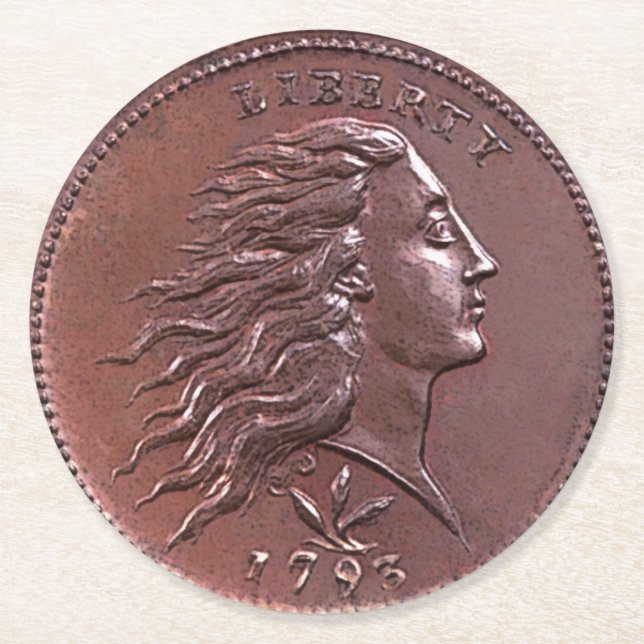 Posavasos Redondo De Papel 1793 centavos grandes del pelo que fluyen (Anverso)
