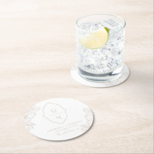 Posavasos Redondo De Papel 1.ª Novia, Groom With Magnolia Line Art