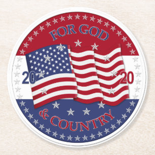 Posavasos Redondo De Papel 2020 Por Dios y País Bandera Americana