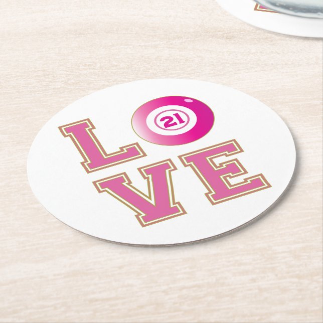 Posavasos Redondo De Papel 21 Fiesta de cumpleaños Ball de Bingo Rosa Persona (En perspectiva)