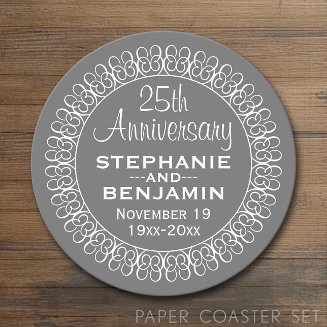 Posavasos Redondo De Papel 25.º aniversario Boda personalizado (Custom Coaster)