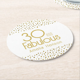 Posavasos Redondo De Papel 30 y fabuloso Purpurina de oro 30 cumpleaños