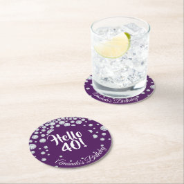 Posavasos Redondo De Papel 40.º fiesta de cumpleaños diamantes morados