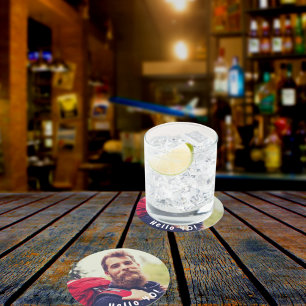 Posavasos Redondo De Papel 40.º personalizado de cumpleaños foto hola 40 homb