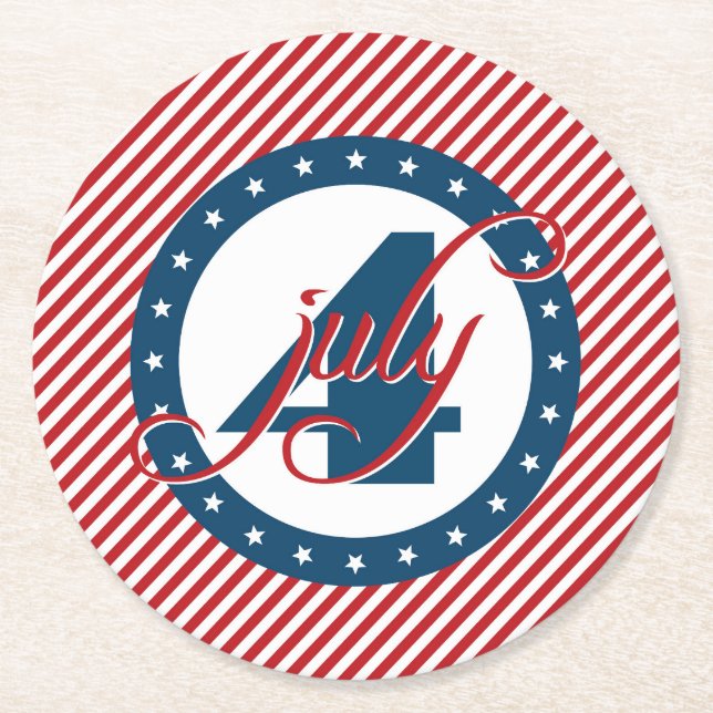 Posavasos Redondo De Papel 4 de julio Estrellas y rayas (Anverso)