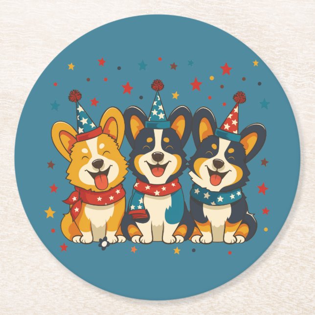 Posavasos Redondo De Papel 4 De Julio Pembroke Welsh Corgi Dogs (Anverso)