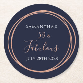 Posavasos Redondo De Papel 50.ª fiesta de cumpleaños 50 y el fabuloso Rosa de