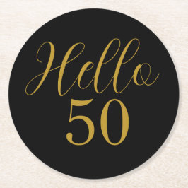 Posavasos Redondo De Papel 50.º cumpleaños de oro negro