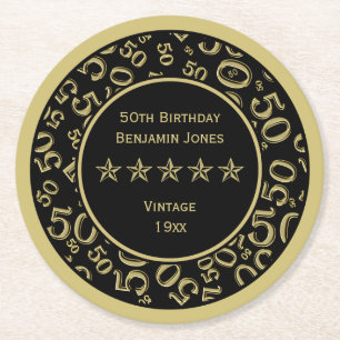 Posavasos Redondo De Papel 50.o Oro de la fiesta de cumpleaños/modelo redond