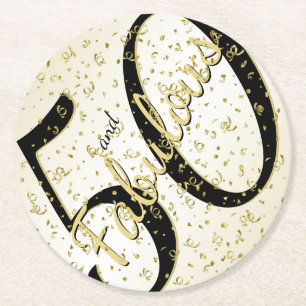 Posavasos Redondo De Papel 50 y Fabuloso cumpleaños Black/Gold
