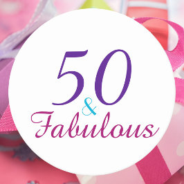 Posavasos Redondo De Papel 50 y fabuloso cumpleaños morado azul rosado