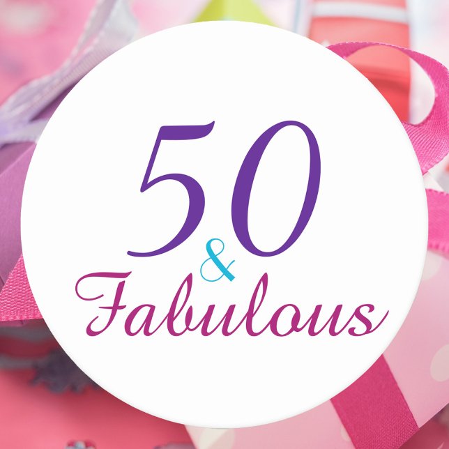Posavasos Redondo De Papel 50 y fabuloso cumpleaños morado azul rosado (A 50 & Fabulous birthday paper coaster!  Great for a 50th birthday party!)