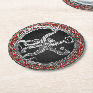 Posavasos Redondo De Papel [600] Pulpo de plata sagrada en postura defensiva