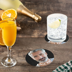 Posavasos Redondo De Papel 60.º personalizado de cumpleaños foto hola 60 homb