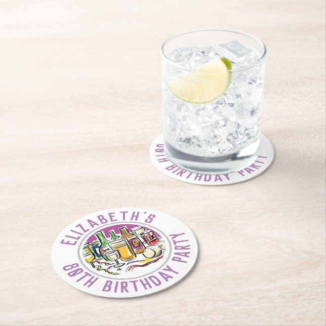 Posavasos Redondo De Papel 80.ª Papel Redondo de Cumpleaños (In situ)