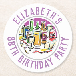 Posavasos Redondo De Papel 80.ª Papel Redondo de Cumpleaños