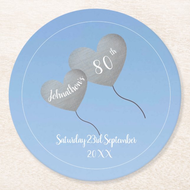 Posavasos Redondo De Papel 80.º globo azul cielo y plata (Anverso)