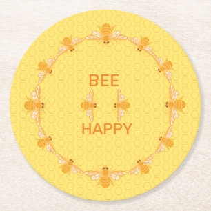 Posavasos Redondo De Papel Abejas de miel de Bee Happy en un panal de miel am