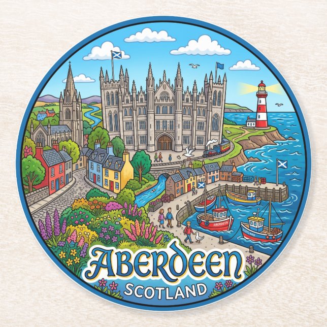 Posavasos Redondo De Papel Aberdeen Escocia (Anverso)