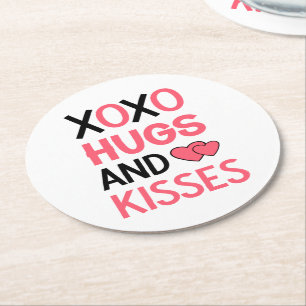 Posavasos Redondo De Papel Abrazos besos XOXO Boda negro rosa ducha de novia