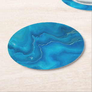 Posavasos Redondo De Papel Abstracción del árido de mármol azul y Verde azula