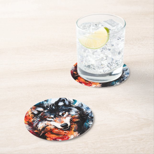 Posavasos Redondo De Papel Abstract Wild Spirit Wolf (In situ)