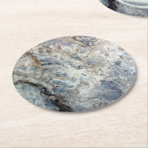 Posavasos Redondo De Papel Acabado de piedra azul de mármol blanco