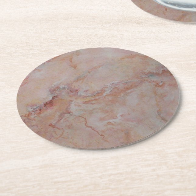 Posavasos Redondo De Papel Acabado de piedra de mármol rosa de estriado (En perspectiva)