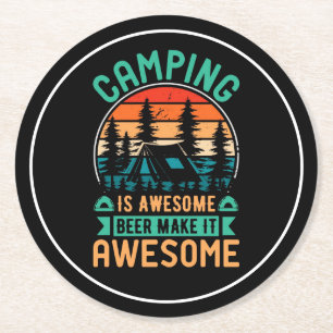 Posavasos Redondo De Papel Acampar es increíble, la cerveza lo hace increíble