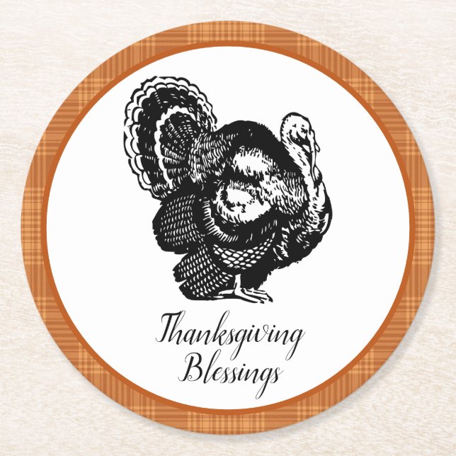 Posavasos Redondo De Papel Acción de Gracias Naranja quemada (Anverso)