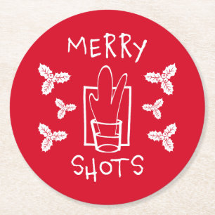 Posavasos Redondo De Papel Acebo de Navidad y un vaso brillante