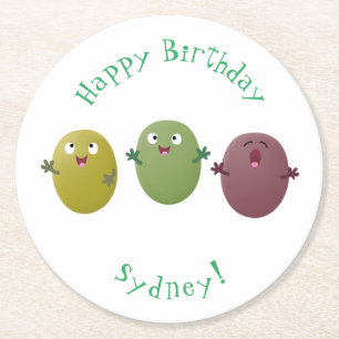 Posavasos Redondo De Papel Aceitunas alegres y lindas cantando personalizado